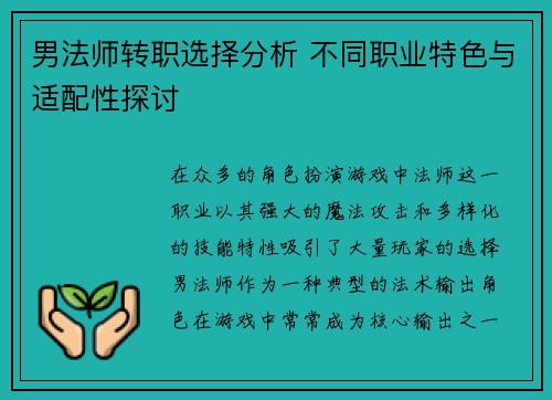 男法师转职选择分析 不同职业特色与适配性探讨